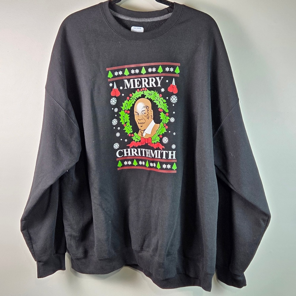 Gildan Mike Tyson Merry Chrithmith Sweatshirt Mens 3XL Black Excellent Funny